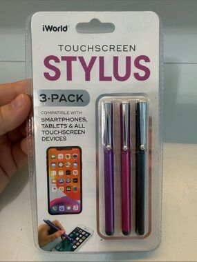 3-Pack Touchscreen Stylus Pens - Purple, Pink, Black